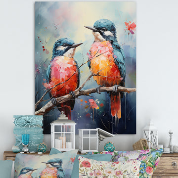 Blue And Coral Elegant Nature S Songbirds - Blue Bird Wall Art